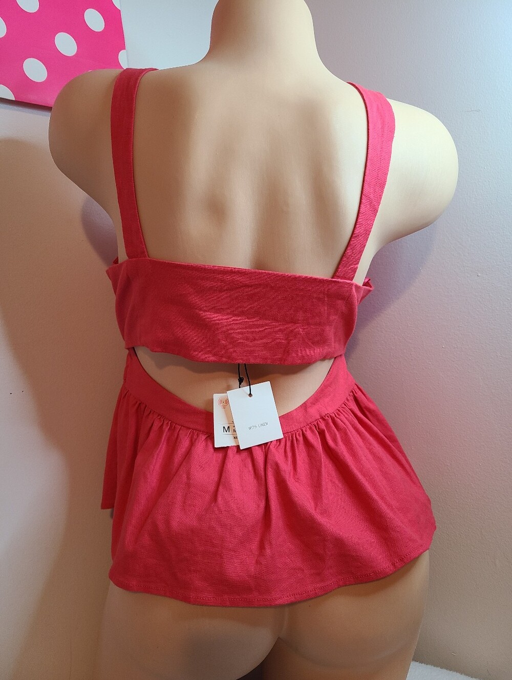 ZARA Linen Ruffle Tie Front Cut-out Peplum Top Size M - Picture 3 of 7